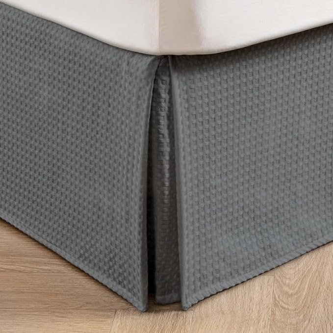 MIYE Pleated Waffle Weave Bed Skirt, Tailored Dust Ruffle 18 Inch Drop Easy Fit, Machine Washable (Dark Grey, Full - 18" Drop)