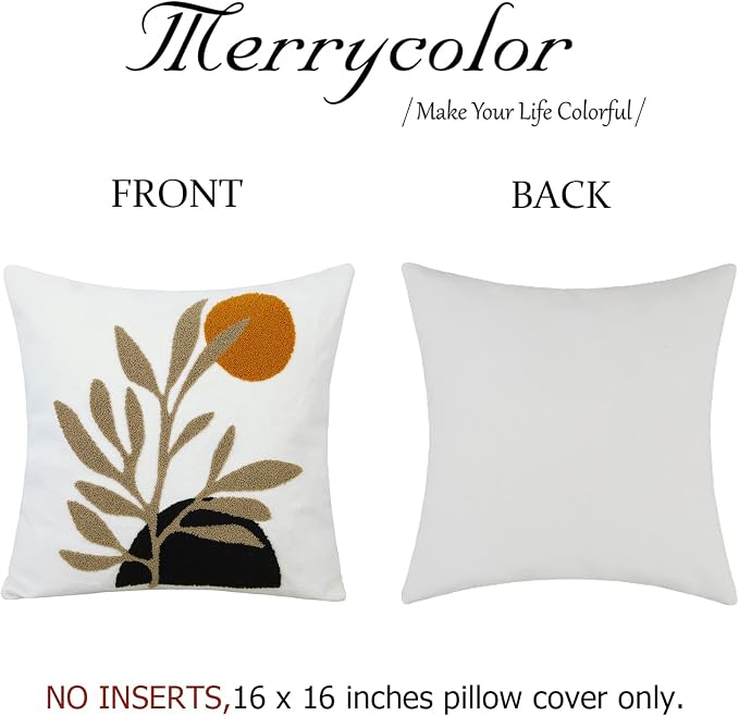 Merrycolor Boho Decorative Throw Pillow Covers 16x16 Tufted Mid Century Modern Throw Pillow Covers Abstract Leaf Pillow Cover Bohemian Aesthetic Boho Pillows for Couch Bed Sofa Living Room 1PC
