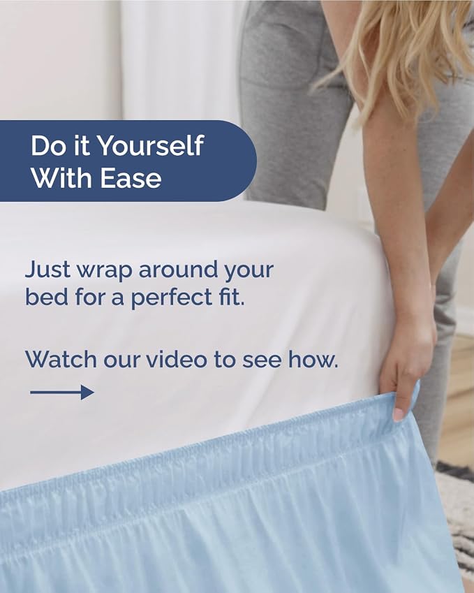Wrap Around Dust Ruffle Bed Skirt - Sky Blue - for Queen Size Beds w/ 18 Inch Drop - Easy Fit Elastic Strap - Adjustable Pleated Bedskirt w/Brushed Fabric - Wrinkle Free - Women, Men, Kids & Teens