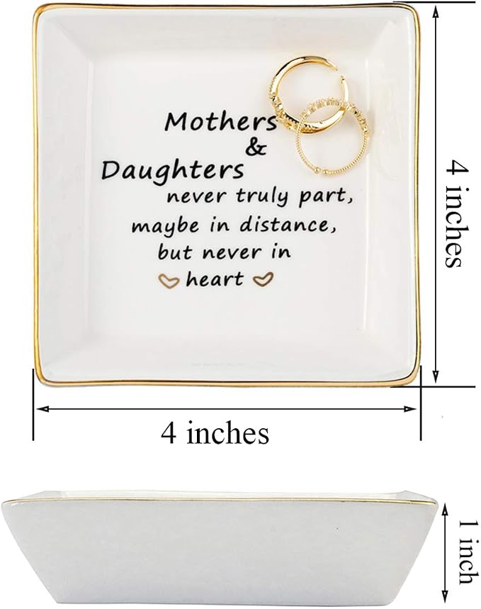 JoycuFF Mother&Daughter Gifts Ceramic Ring Dish Decorative Jewelry Tray-Gifts for Mother from Daughter or Daughter Gifts from Mom