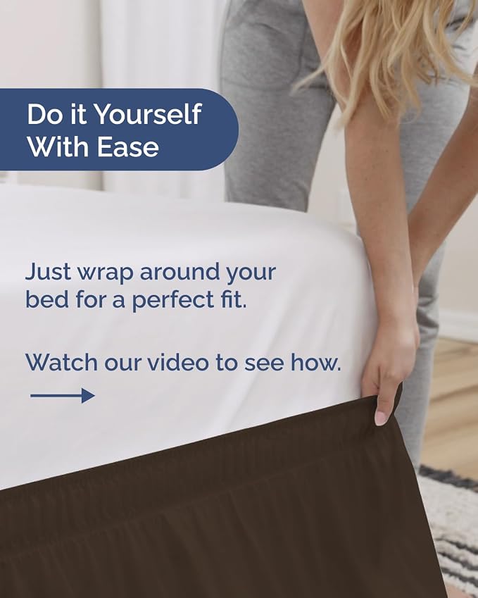 Wrap Around Dust Ruffle Bed Skirt - Brown - for Queen Size Beds w/ 9 Inch Drop - Easy Fit Elastic Strap - Adjustable Pleated Bedskirt w/Brushed Fabric - Wrinkle & Fade Free - Women, Men, Kids & Teens