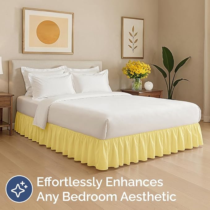 Bedskirt Queen Size Ruffle - Ruffled Bed Skirt - 12 Inch Drop - Yellow | Bedskirt with Platform, Ultra-Soft Premium Hotel Quality, Wrinkle Free, Fade & Shrink Resistant, for Women, Men, Kids & Teens