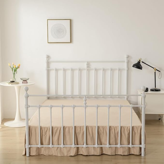 Dust Ruffle Bed Skirt, Full Size Beds - 12 Inch Drop, Camel | Striped Boho Tufted, Split Corners, Easy Fit, Wrinkle & Fade Free, for Women, Men, Kids & Teens