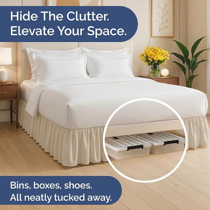 Bedskirt Queen Size Ruffle - Ruffled Bed Skirt - 12 Inch Drop - Wheat | Bedskirt with Platform, Ultra-Soft Premium Hotel Quality, Wrinkle Free, Fade & Shrink Resistant, for Women, Men, Kids & Teens