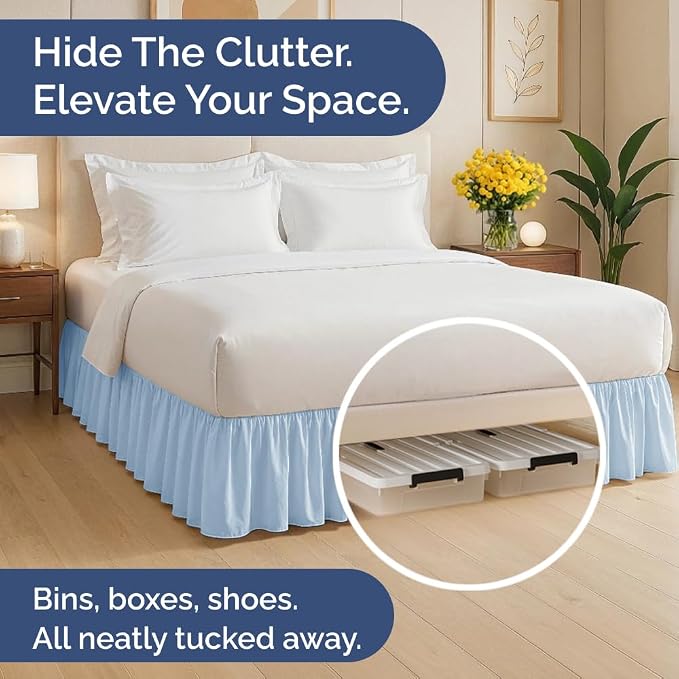 Bedskirt Full Size Ruffle - Ruffled Bed Skirt - 12 Inch Drop - Sky Blue | Bedskirt with Platform, Ultra-Soft Premium Hotel Quality, Wrinkle Free, Fade & Shrink Resistant, for Women, Men, Kids & Teens