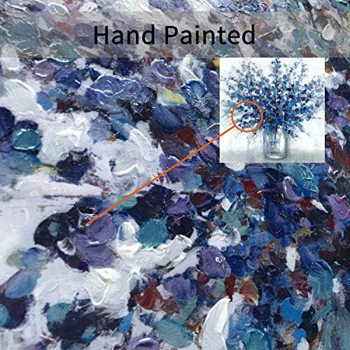 Abstract Bouquet Canvas Wall Art, Blue Flowers in Vase, 24"L x 24"W | Artwork Print Painting, For Living Room Office, Multiple Sizes