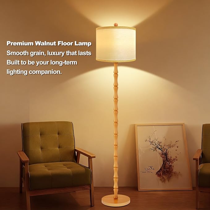 Vinaco Wood Floor Lamp, 3 Color Temperatures Dimmable Rotary Switch