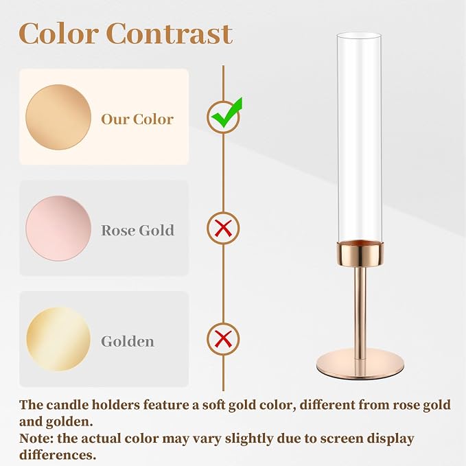Gold Hurricane Candle Holders, Set of 6 Glass Taper Candlestick Holders Metal Candle Stands Bulk with Glass Cover for Dining Tables Wedding Candelabra Centerpieces Decor