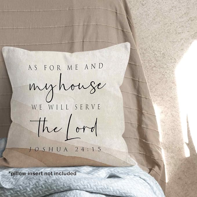 Neutral Christian Bible Verse We Will Serve the Lord Throw Pillow Covers 18x18, Boho Scripture Joshua Decor Pillow Cases for Bedroom Living Room, Religious Pillowcases for Couch Bed Sofa