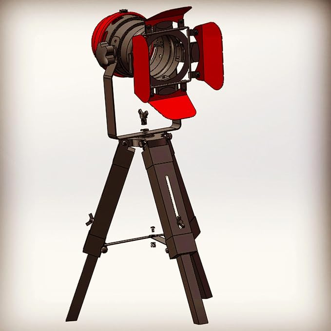Vintage Black w/Red Retro Tripod Adjustable Table lamp,Nautical Teatre Retro Spotlight,Industrial Decor Wooden Light Fixtures,Cinema Movie Props for Living Room Bedroom Office bar Lighting
