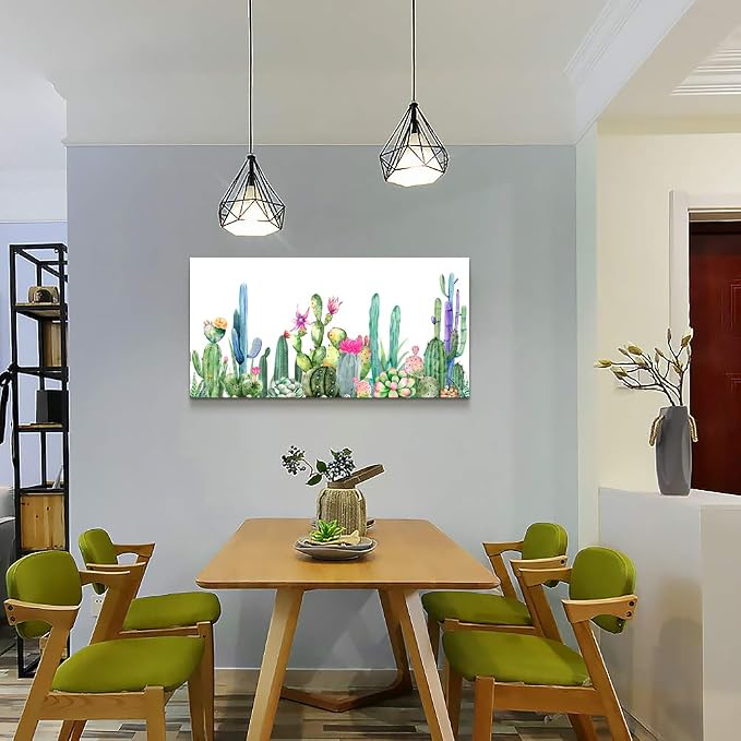 Wall Art for living room Canvas Prints Artwork bathroom Wall Decor Simple Life Green plants cactus Picture Watercolor painting Framed bedroom wall decorations Office posters Works Home Decoration