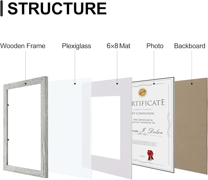 Vittanly 8.5x11 Picture Frames Set of 9 for Wall Mount & Tabletop, Grey | Certificate Frame Display Pictures 6x8 with Mat or 8.5x11 without Mat, Diploma Document Degree Frames, Engineered Wood