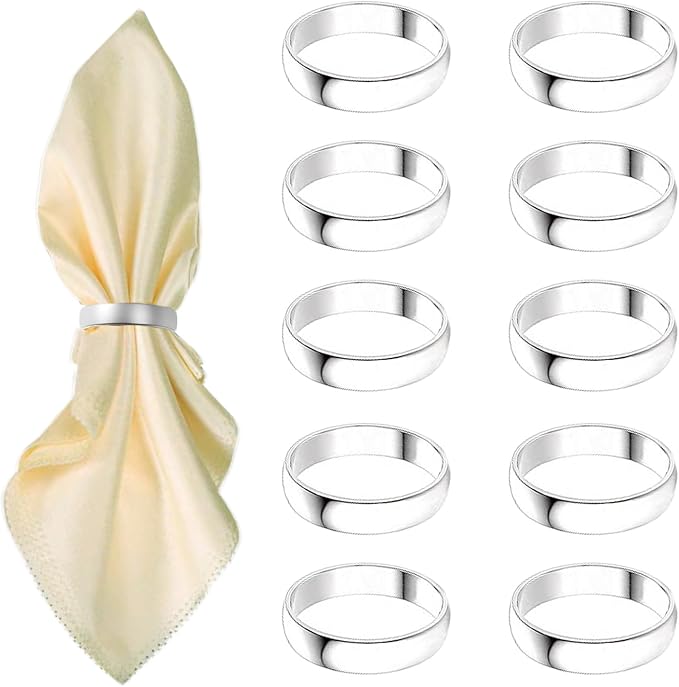 Silvery Napkin Rings-10 Pcs Stainless Steel Napkin Rings | Metal Napkin Ring for Table Settings Wedding Christmas Party Dinner Table