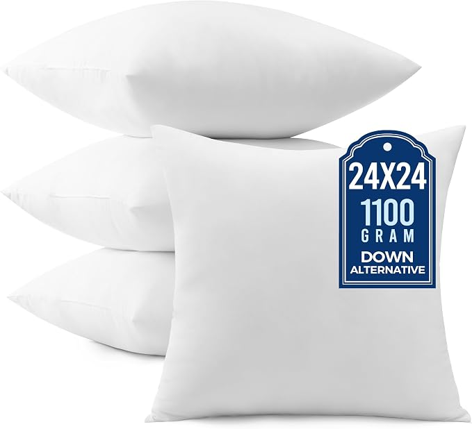 puredown® 24x24 Pillow Inserts, Pack of 4, Fluffy Soft Throw Pillow Inserts Filled with Plump Stuffer, Square Decorative Pillows for Couch, Sofa, Bed and Home Decor