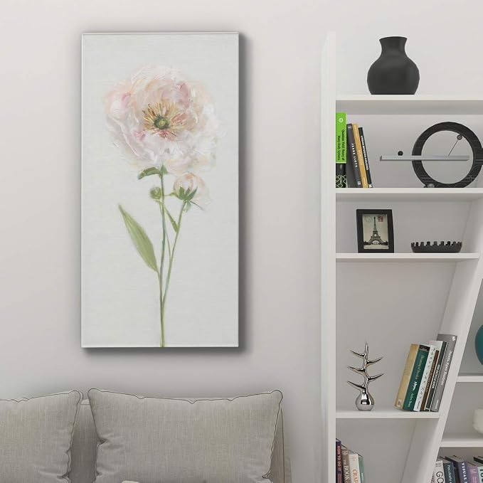 Renditions Gallery Canvas Floral Wall Art Modern Decorations Paintings Single Stem Peony Glam Romantic Artwork Canvas Wall Hanging for Bedroom Office Kitchen Prints - 12"x24" LT43