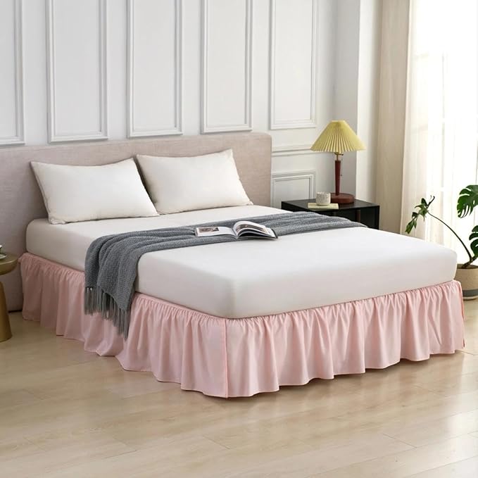 Bed Skirt Twin Size Ruffled Bed Skirt, 14'' Twin Dust Ruffle Bed Skirts | With Split Corners, Dust Ruffle with Platform, Microfiber, Breathable, Soft, Easy Fit, Light Pink