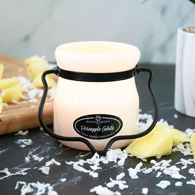 Milkhouse Pineapple Gelato Soy Candle, 5 oz Cream Jar, 35+ Hr Burn