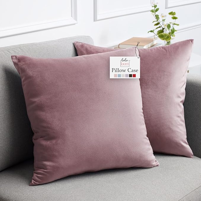 lalaLOOM Velvet Throw Pillow Covers, Set of 2, 24x24 Dusty Rose