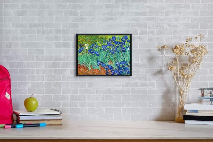 Wieco Art Framed Wall Art Canvas Prints Irises By Van Gogh Famous Flowers Oil Paintings Reproduction Modern Giclee Canvas Prints Artwork Pictures on Canvas Wall Art for Wall Decor Black Frame