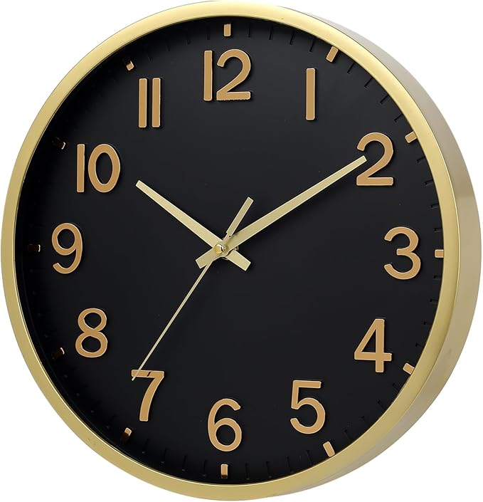 Wall Clocks Battery Operated 10 inch Modern Wall Clock,Silent Non Ticking Wall Clock for Living Room Bedroom Kitchen Office Classroom Decor (Black Gold)