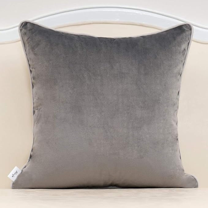 Alerfa Gold Leather Striped Gray Throw Pillow Cover 20x20 Inch, Geometric Luxury Decorative Embroidered Velvet Pillow Cover for Couch Living Room Bedroom