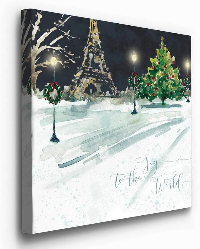Renditions Gallery Canvas Wall Art Paintings for Home Decorations Snowy Paris Street in Christmas Night Abstract Artowrk for Living Room Home Kitchen Wall Decor - 32"X32" LT05