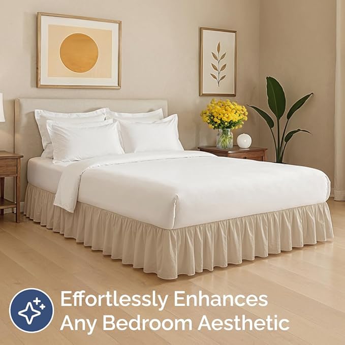 Bedskirt Queen Size Ruffle - Ruffled Bed Skirt - 12 Inch Drop - Cream | Bedskirt with Platform, Ultra-Soft Premium Hotel Quality, Wrinkle Free, Fade & Shrink Resistant, for Women, Men, Kids & Teens