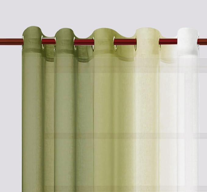 DWCN Ombre Faux Linen Sheer Curtains - Extra Wide Gradient Semi Voile Light Filtering Grommet Top Bedroom and Living Room Curtains, 60 x 63 Inches Long, Set of 2 Window Curtain Panels, Olive Green