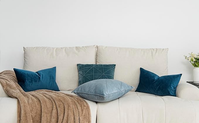 Light Navy Decorative Lumbar Velvet Throw Pillow Covers 12x20 inch Set of 2 with Zipper Luxury Soft Solid Rectangle Cushion Covers Case for Sofa Couch Bed Living Room