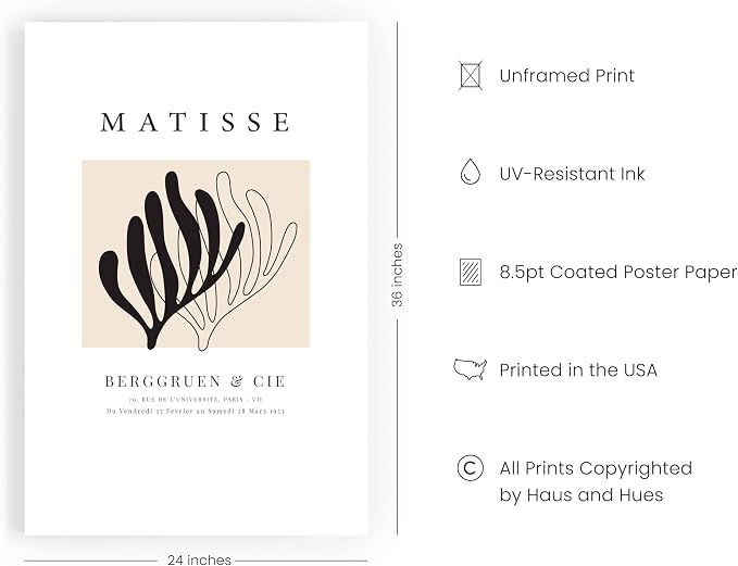 Black and White Leaf Matisse 24x36