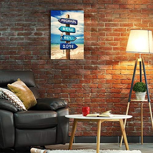 A&T ARTWORK Blue Sea Signport Personalized Canvas Prints Gift Couple's Names Sea and Love Sign Gift for Anniversary,Valentine's day,Wedding. 24x16 inches