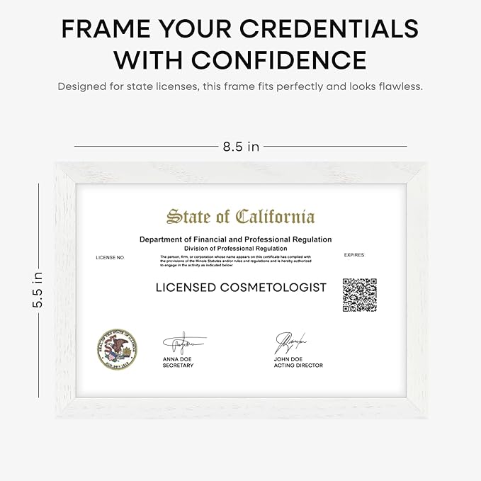 Homeforia 5.5x8.5 Black Oak Business License Frame, High-End Wood, Glass