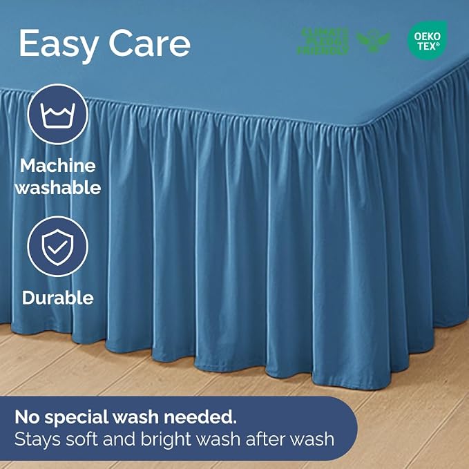 Bedskirt King Size Ruffle - Ruffled Bed Skirt - 12 Inch Drop - Denim Blue | Bedskirt with Platform, Ultra-Soft Premium Hotel Quality, Wrinkle Free, Fade & Shrink Resistant, for Women, Men, Kids & Teens