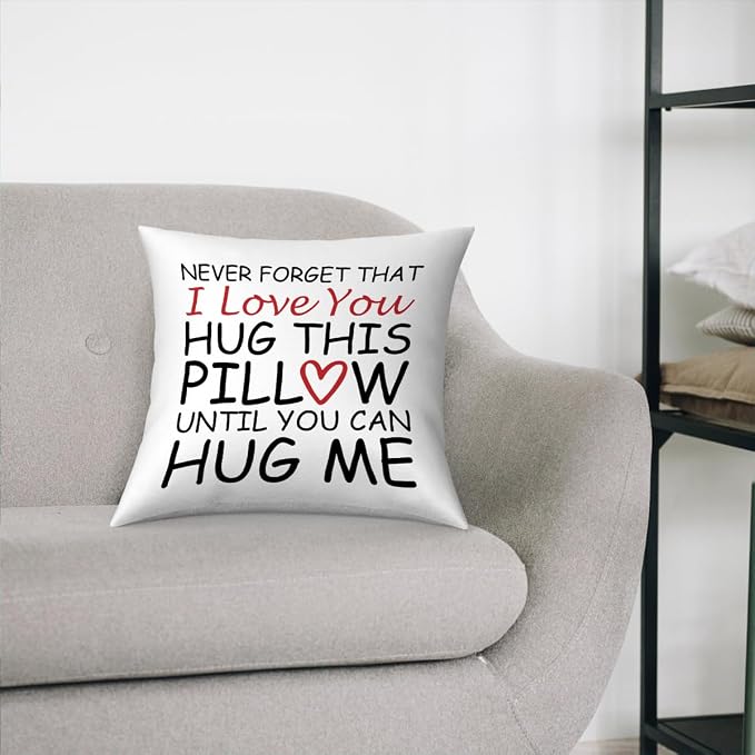 Fokongna Couch Pillowcase Lover I Love You Hug This Pillow Until You Can Hug Me 18 x 18 Inches Valentine's Day Birthday Gifts Give to Girlfriend Grade Flannel Waist Pillowcase