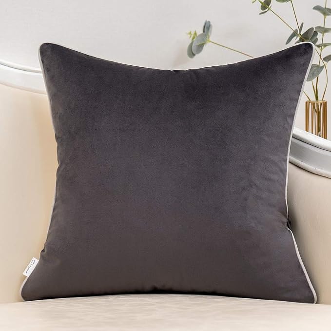 Yangest Dark Grey Patchwork Velvet Throw Pillow Cover with Gold Striped Leather Cushion Case Modern Luxury Pillowcase for Sofa Couch Bedroom Living Room Home Decor,18"x18"