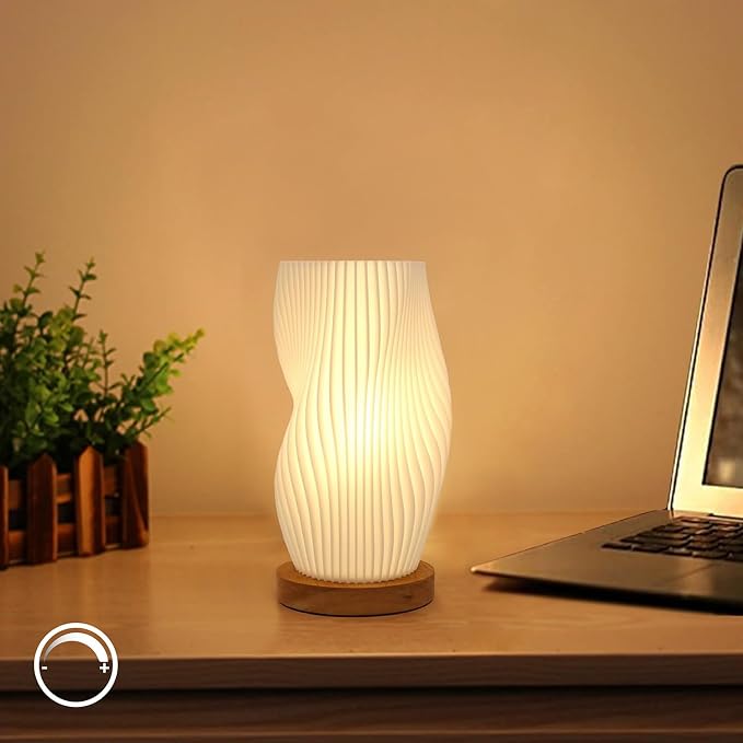 Dimmable Small Table Lamp with Rotary Switch, Striped Bedside Night Light