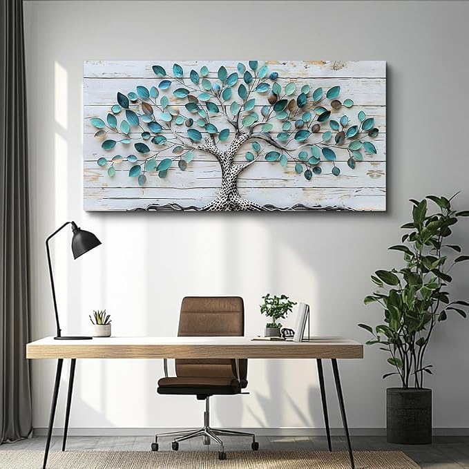 QIYILEXWART Canvas Wall Art For Living Room Large Wall Decor For Office Bedroom Decorations Green Tree Landscape Pictures Abstract Painting Artwork Room Wall Mural Aesthetic Home Decor 30x60 In