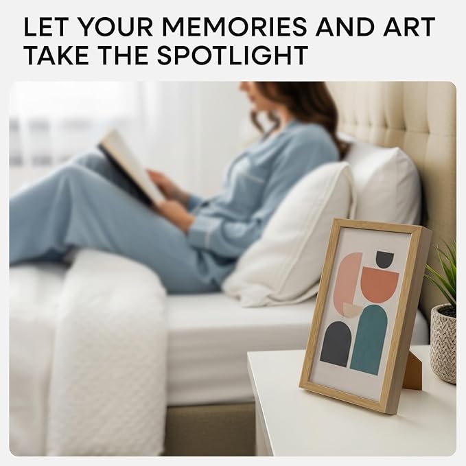 Homeforia 12x8 Picture Frame Wood, High End Natural Oak 12 x 8 Light Wooden Frames with Mat 6 by 8 inch Photo, 12by8 Frame Matted to 6x8 Art, Wall or Tabletop Frame, Tempered Glass, Wall Kit, Set of 1