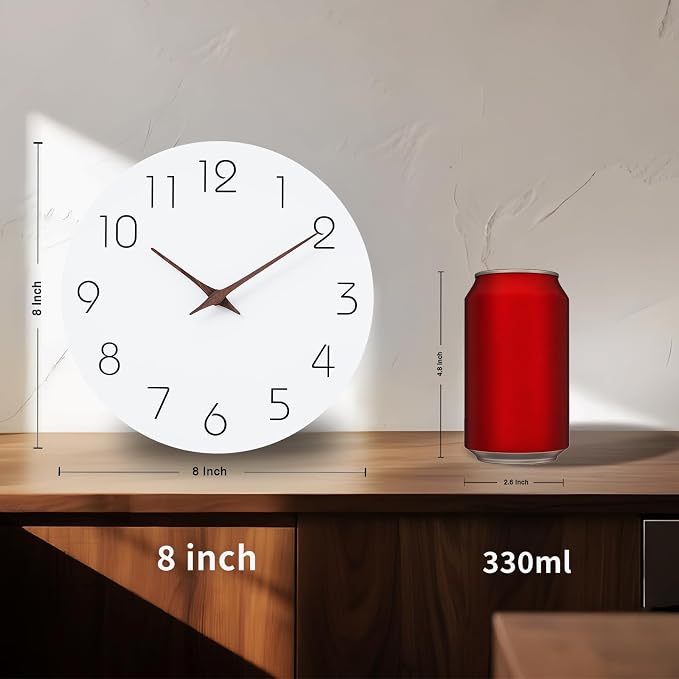 Mosewa Wall Clock Battery Operated 8" Silent Non-Ticking Simple(White) | Analog Kitchen Home Bathroom Living Room Bedroom Office Mordern Simple