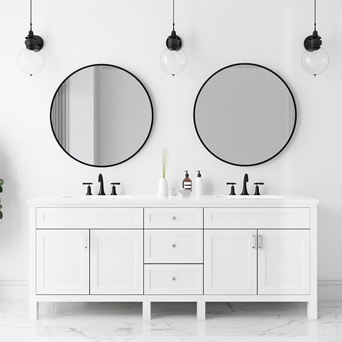 Round Black Mirror 16 inch, Circle Mirror, Matte Black Metal Frame | Small Circular Wall Mirrors for Bathroom, Kids Room, Nursery, Vanity, Bedroom, Entryway,Living Room,Over Sink,Restroom,Rustic