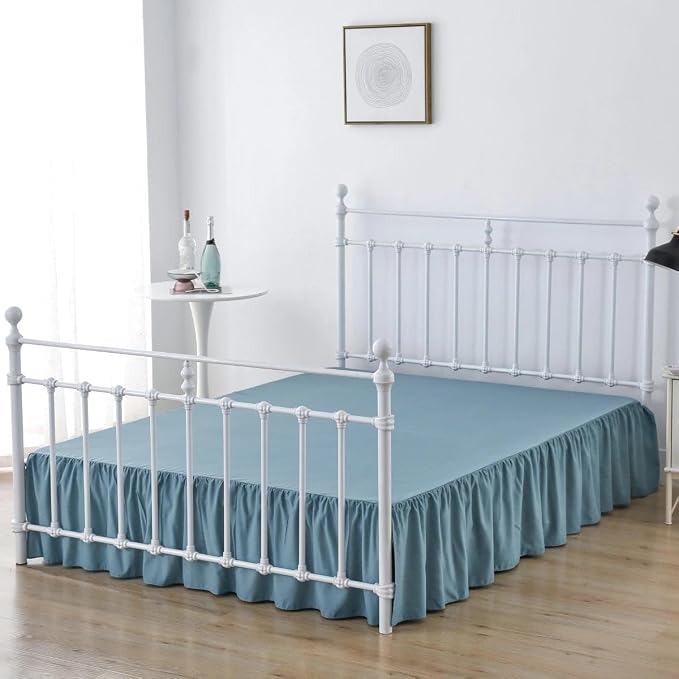 Bed Skirt Queen Size Ruffled Bed Skirt with Split Corners | 12 Inch Drop Dust Ruffle Bed Skirt with Platform, Teal Blue, 12'' Queen
