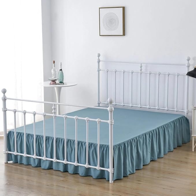 Bed Skirt King Size Ruffled Bed Skirt with Split Corners | 14 Inch Drop Dust Ruffle Bed Skirt with Platform, Teal Blue, 14'' King