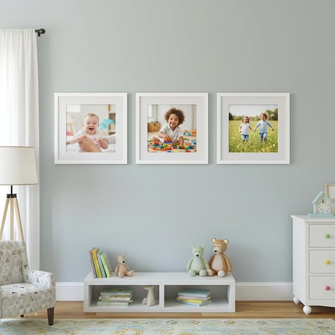 16x16 Picture Frame-White,12x12 Mat,Engineered Wood,Polished Plexiglass