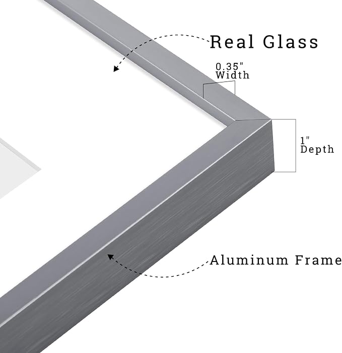 Frametory 11x14 Dark Gray Aluminum Metal Picture Frame Mat for 8x10 Glass