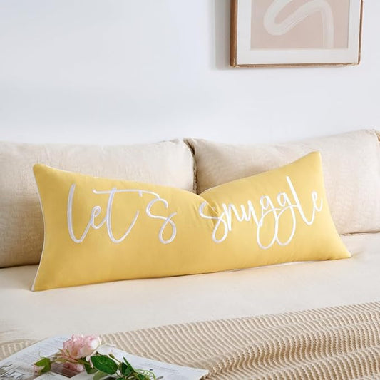 Sunkifover Let's Snuggle Decorative Lumbar Pillow Cover 14"x36" Yellow