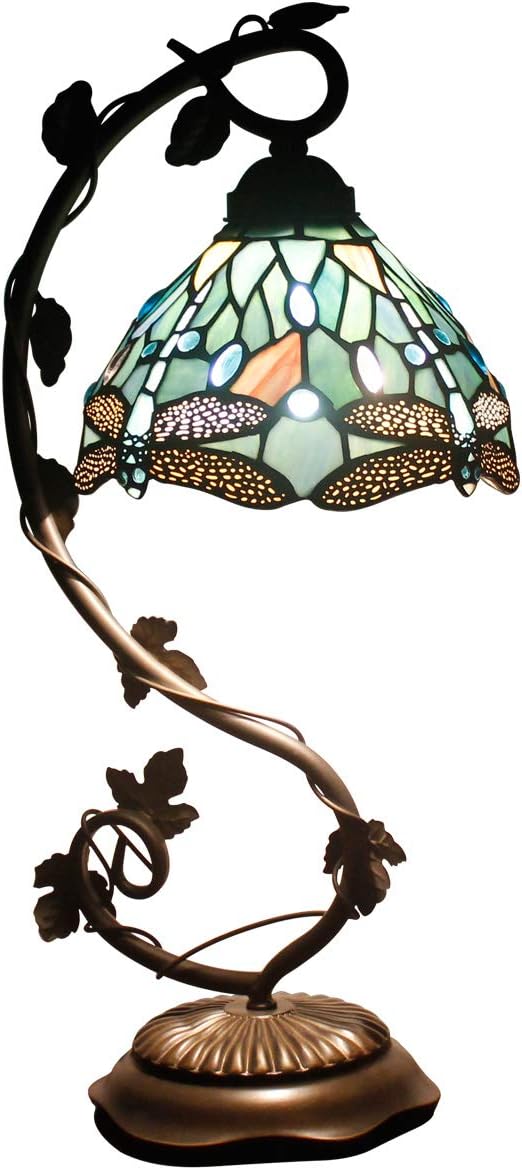 WERFACTORY Tiffany Lamp Sea Blue Stained Glass Dragonfly Style Table Light