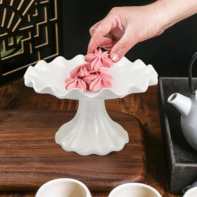 White Ceramic Cake Stand，Kitchen Décor Cake Pedestal Stand Dessert Display Tray Wedding Cake Stands for Birthday Parties, Weddings, Baby Shower,Anniversary and Other Events（5.5 in）