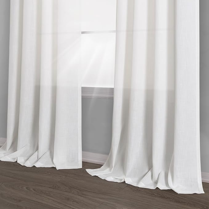 Off White Linen Curtains 102 Inch Length for Living Room Bedroom 2 Panels Set Rod Pocket Light Filtering Semi Sheer Window Curtains 52 Inch Width Boho Farmhouse Linen Drapes, W52xL102