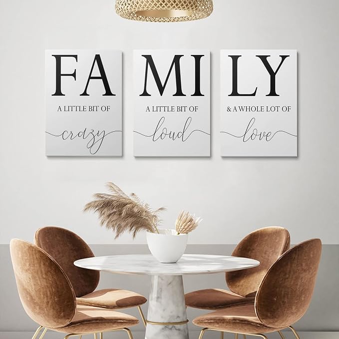 GUBIYU Home Family Wall Decor, Wall Art for Living Room Set of 3 Inspirational Canvas Prints Black and White Framed Canvas Art Paintings Wood Wall Decoration for Dining Room Bedroom Home Decor 24"x36"