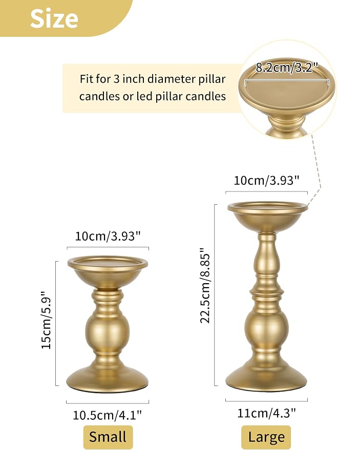NUPTIO Gold Pillar Candle Holder: Brass Tall Stand for 3" Candles